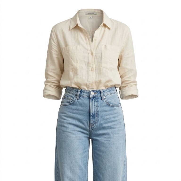 Women’s High-Rise Denim Pants with Wide Straight Leg