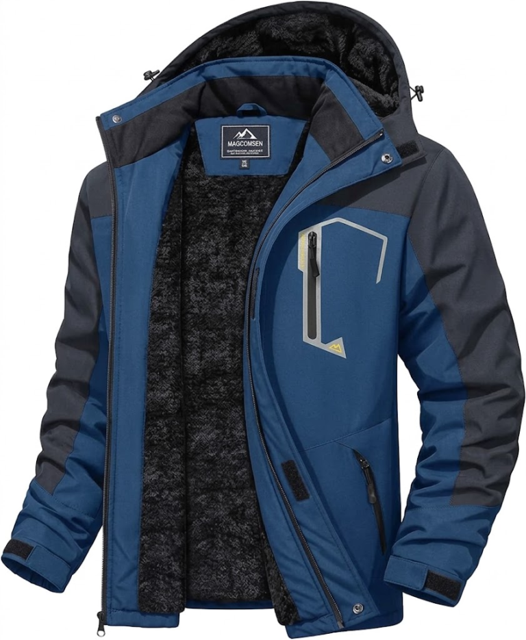 Men’s Winter Coats Water Resistant Ski Snow Jacket Warm Fleece Jacket With Hood Multi-Pockets