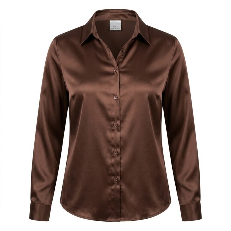 Women’s Satin Blouse – Elegant Silk Button Down Long Sleeve Shirt