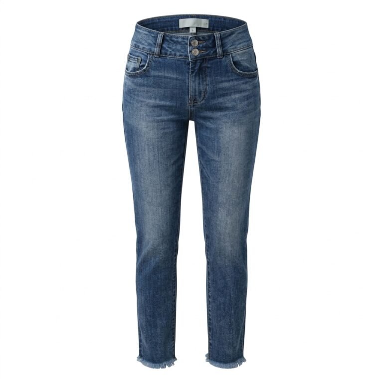 Sidefeel Women’s High Waisted Straight Leg Raw Hem Jeans - Alternate