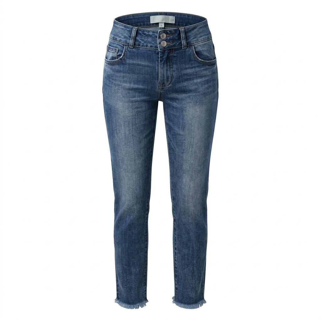 Sidefeel Women’s High Waisted Straight Leg Raw Hem Jeans - Alternate View