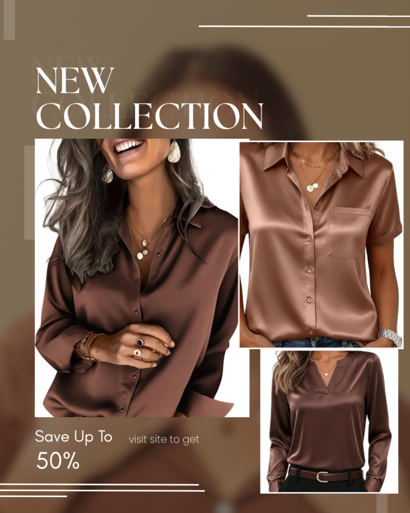 Women’s Satin Blouse – Elegant Silk Button Down Long Sleeve Shirt - Alternate View