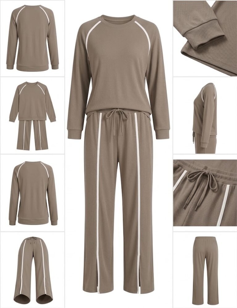 LOMON Women’s 2-Piece Lounge Set with Wide-Leg Split-Hem Pants - Alternate