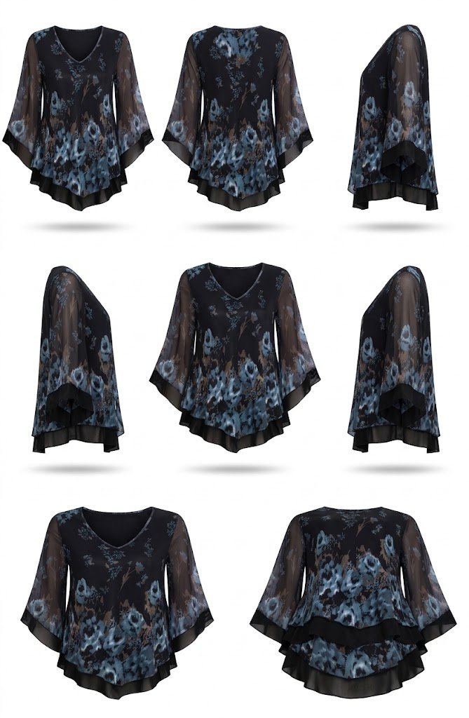Women’s Dressy Mesh Blouse with Ruffle 3/4 Flared Sleeves - Alternate View