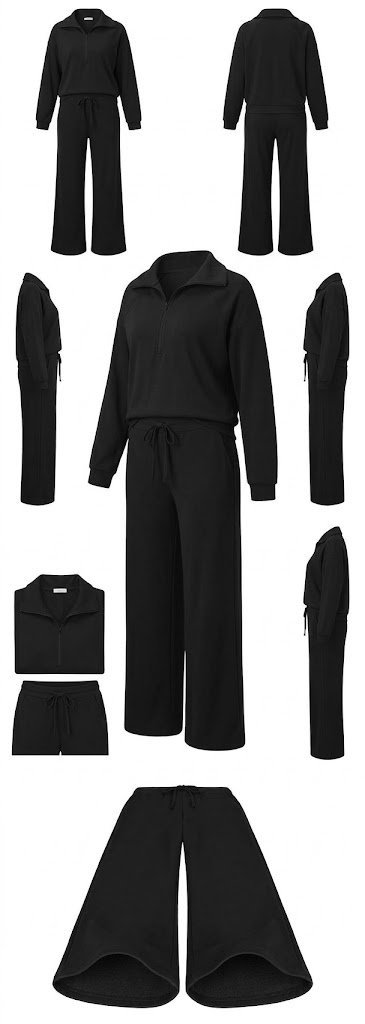 PRETTYGARDEN Women’s 2-Piece Half-Zip Lounge Set with Wide-Leg Pants - Alternate View