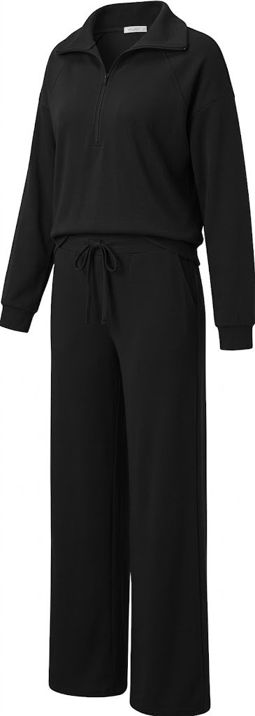 PRETTYGARDEN Women’s 2-Piece Half-Zip Lounge Set with Wide-Leg Pants