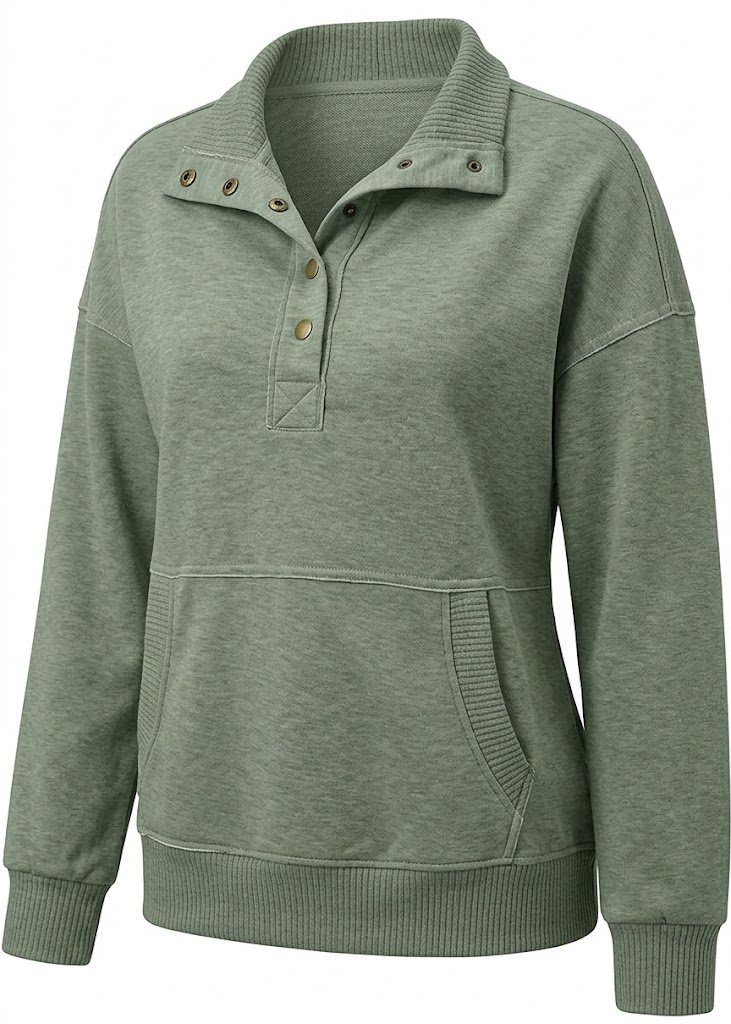 SHEWIN Women’s Lightweight Long Sleeve Button Neck Pullover Sweatshirt