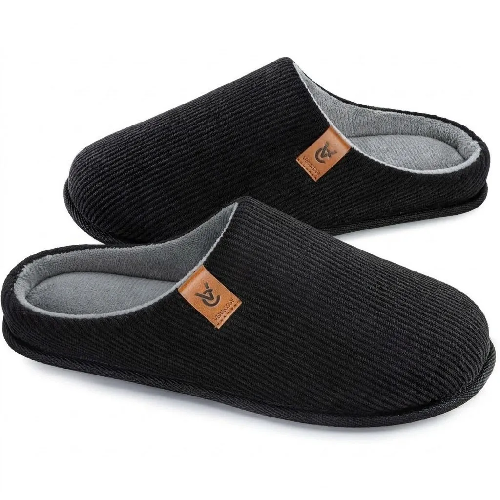 VeraCosy Men’s Memory Foam Corduroy Moccasin Slippers