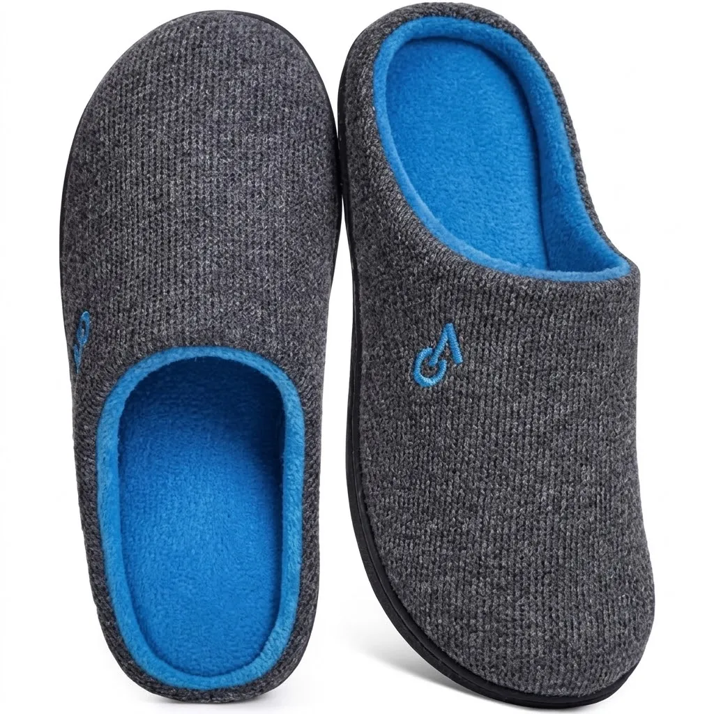 VeraCosy Men’s Two-Tone House Slippers Memory Foam Indoor Rubber Sole
