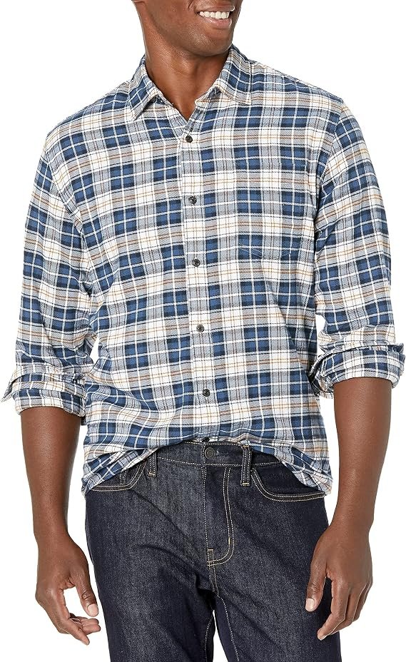 Men’s Regular Fit Long-Sleeve Flannel Shirt, Soft Brushed Cotton
